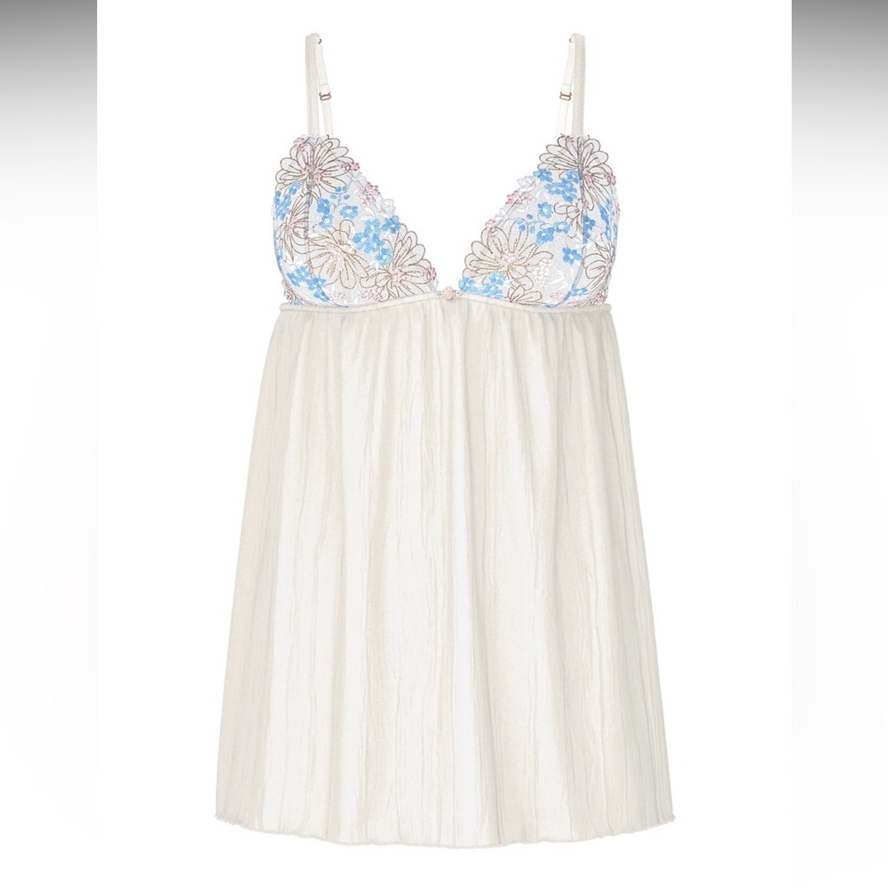 Victoria's Secret Cream and Blue Lace Chemise
